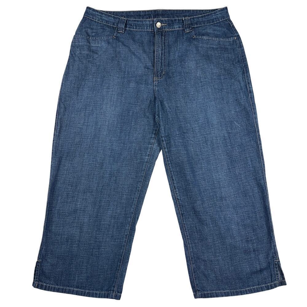 LL Bean Women’s Wide Leg Chambray Weight Denim Cropped Pants Jeans Size 16